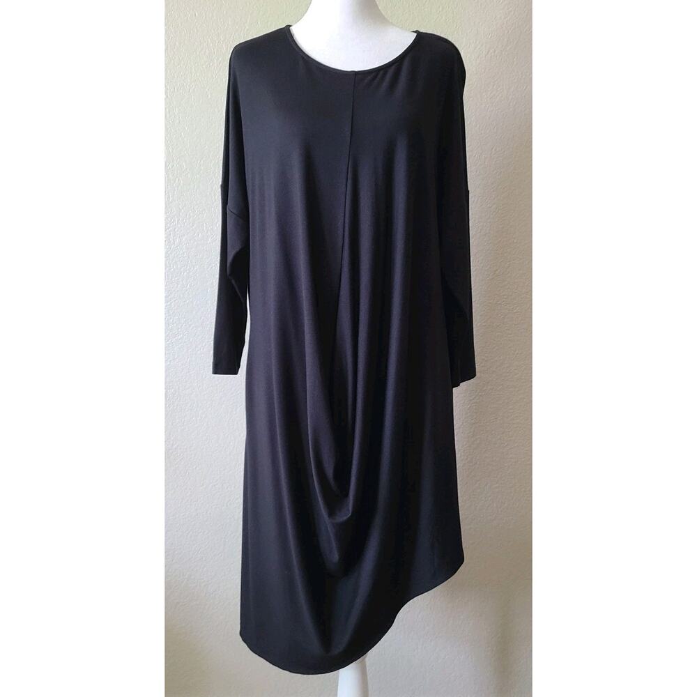 Comfy USA‎ Asymmetrical Dress Small Lagenlook Black Relaxed Art Stretch Modal
